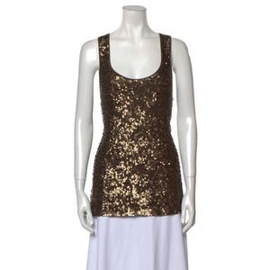 NEW Donna Karan Cashmere Sequin Scoop‎ Neck Top, Brown, Medium